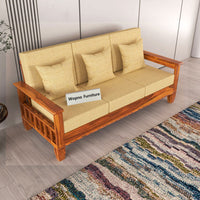 Veltra Solid Sheesham Wooden 3  Seater Sofa Set (Honey Finish)