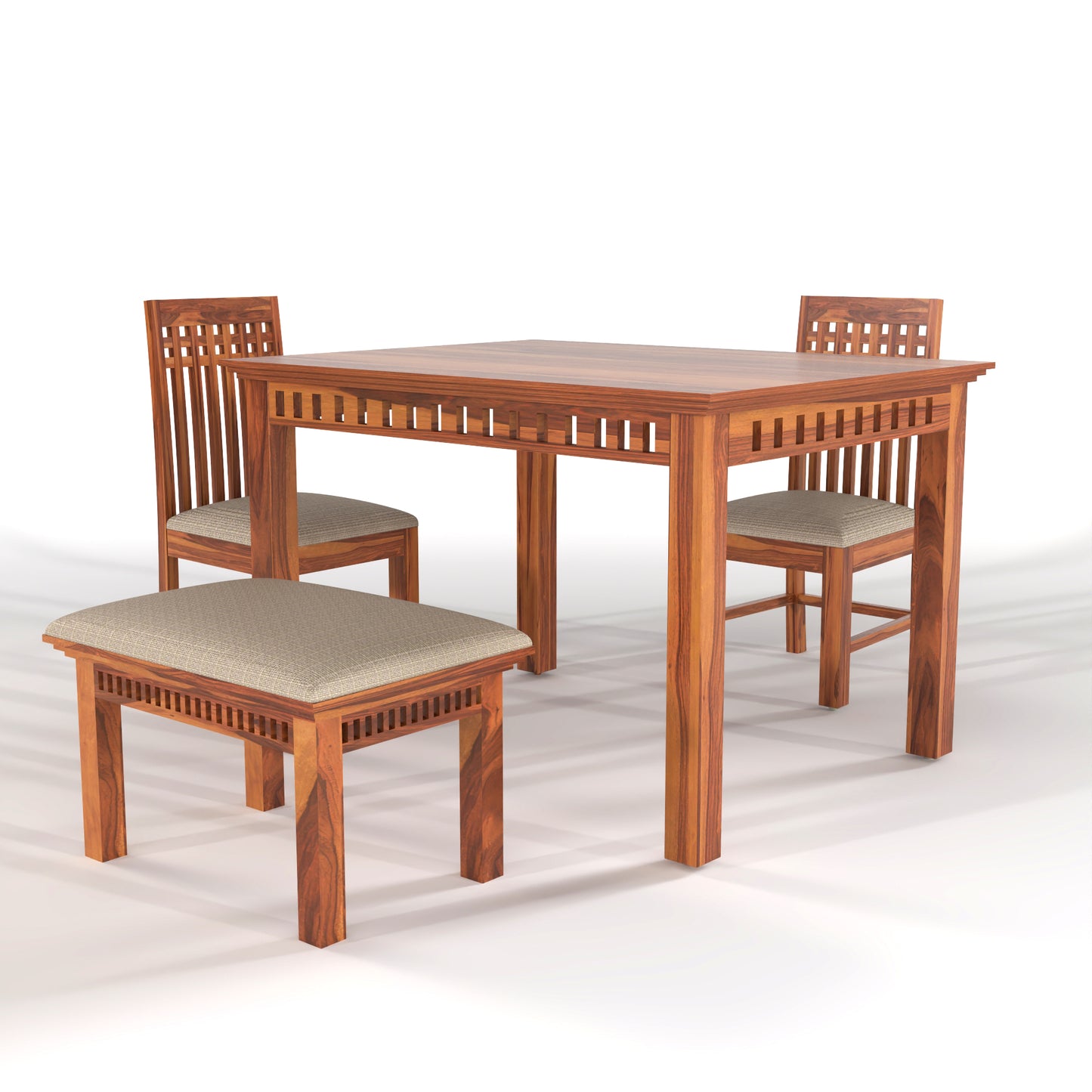 Orvion Sheesham Wood Dining Set 4 Seater With Bench (Honey Finish)