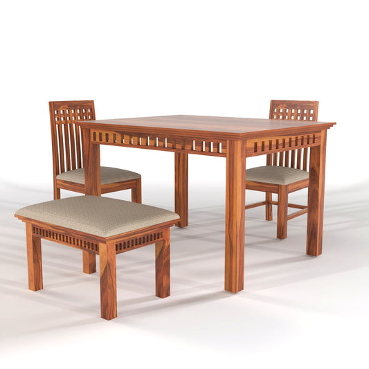 Orvion Sheesham Wood Dining Set 4 Seater With Bench (Honey Finish)