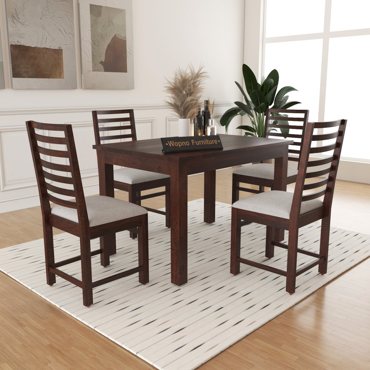 Lorveth Sheesham Wood Dining Set 4 Seater 45x45x30 (Walnut Finish)
