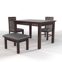 Orvion Sheesham Wood Dining Set 4 Seater With Bench (Walnut Finish)