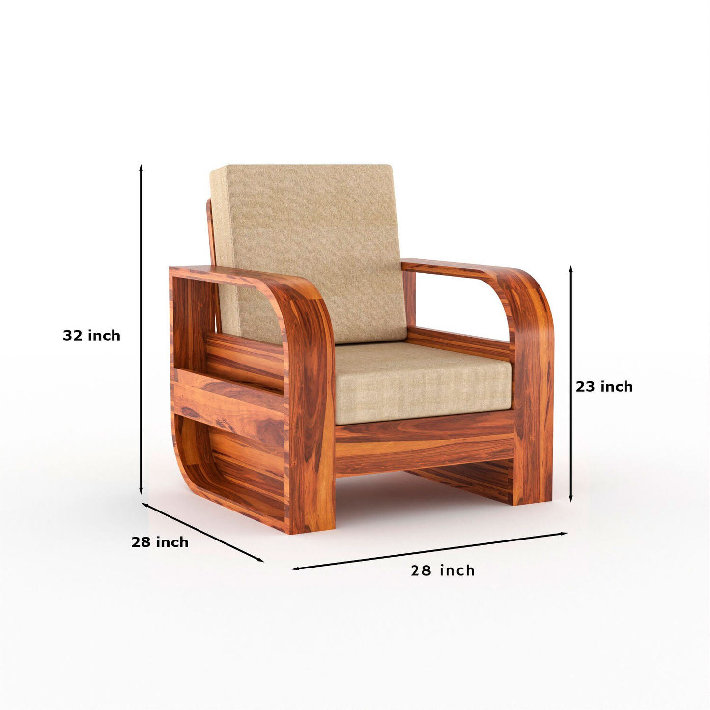 Curve 5 Seater Solid Wood Sofa (Honey Finish)