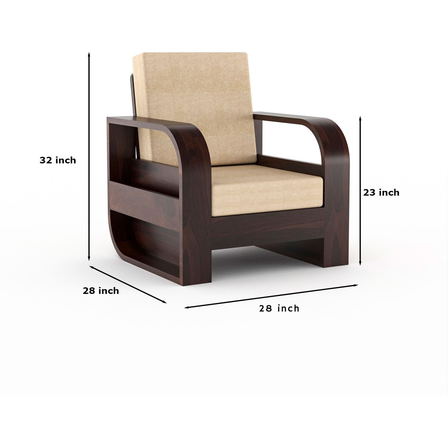 Curve 6 Seater Solid Wood Sofa (Walnut Finish)