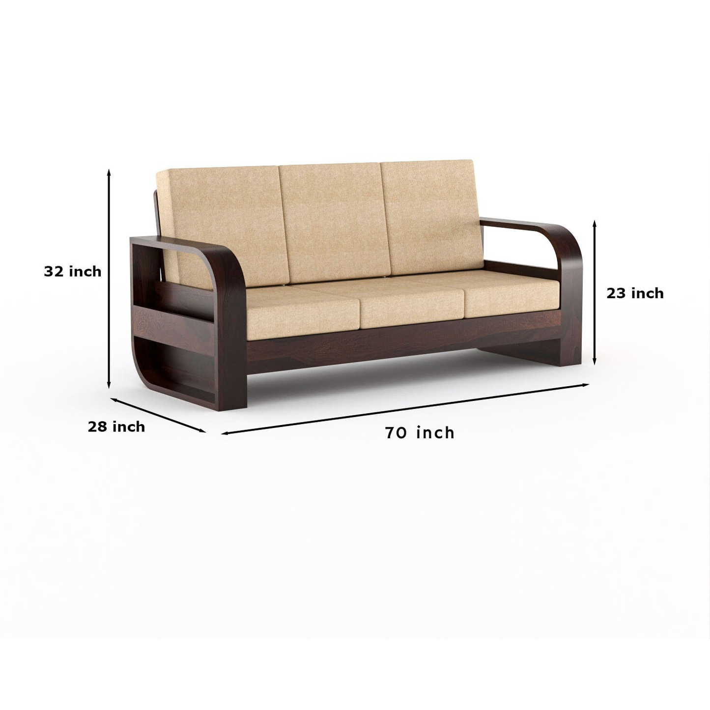 Curve 3 Seater Solid Wood Sofa (Walnut Finish)