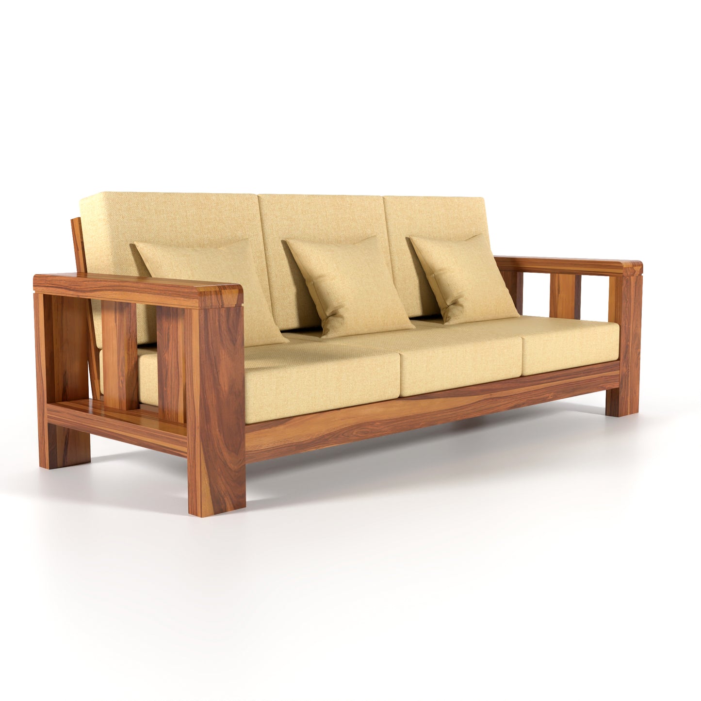 Zyvora 5 Seater Solid Wood Sofa (Honey Finish)