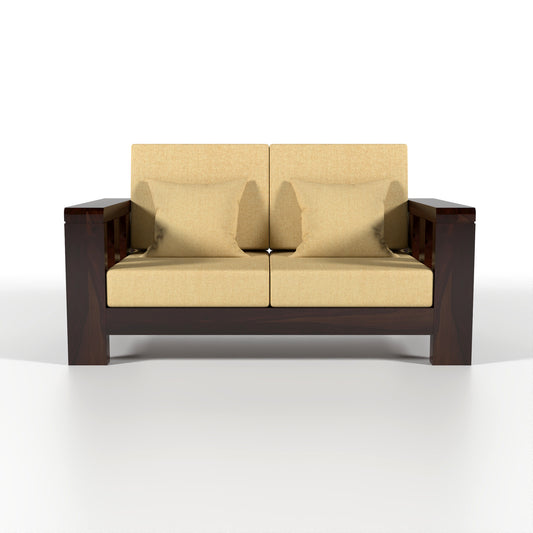 Zyvora 2 Seater Solid Wood Sofa (Walnut Finish)