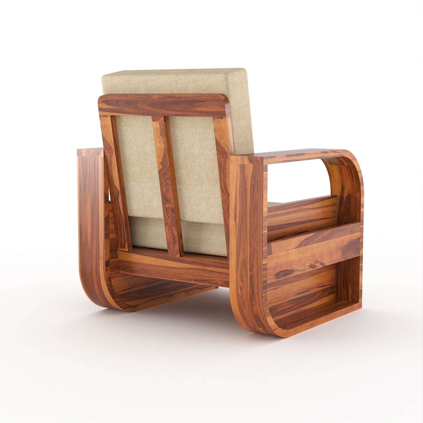 Curve 1 Seater Solid Wood Sofa (Honey Finish)