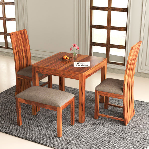Zephora Sheesham Wood Dining Set 4 Seater With Bench (Honey Finish)
