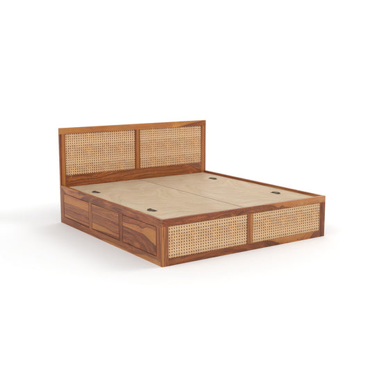 Griatroaon Sheesham Wood Queen Size Bed With Storage (Honey Finish)