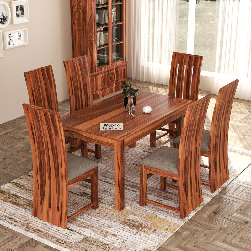 Zephora Sheesham Wood Dining Set 6 Seater (Honey Finish)