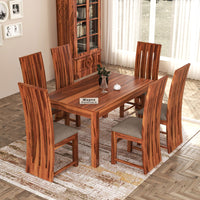 Zephora Sheesham Wood Dining Set 6 Seater (Honey Finish)
