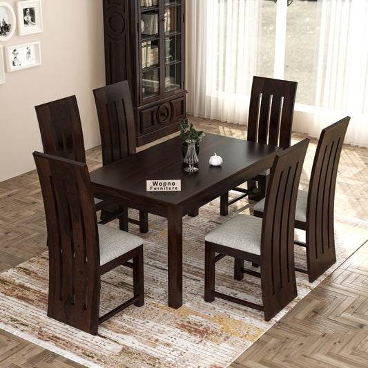 Zephora Sheesham Wood Dining Set 6 Seater (Walnut Finish)