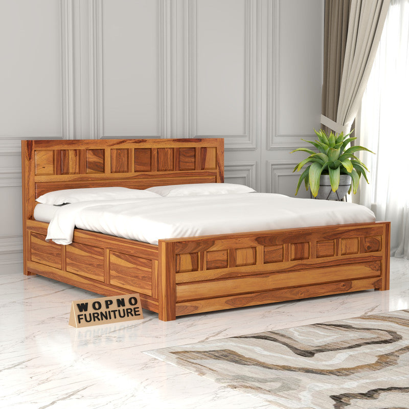 Ravento Sheesham Wood King Size Bed With Storage (Honey Finish)