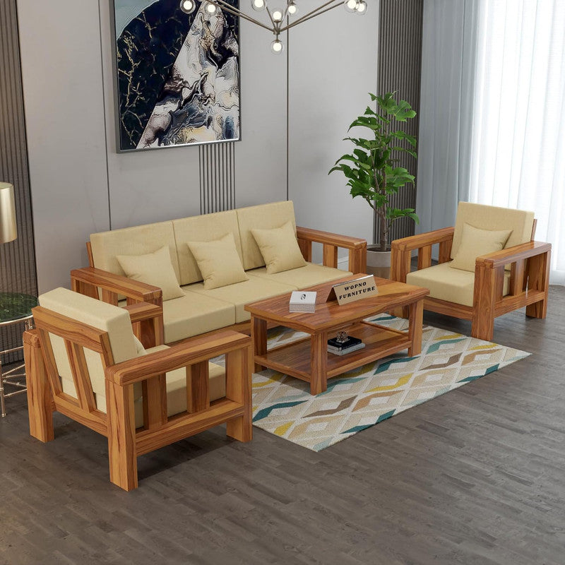 Zyvora 5 Seater Solid Wood Sofa (Honey Finish)