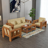 Zyvora 5 Seater Solid Wood Sofa (Honey Finish)