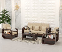 Curve 5 Seater Solid Wood Sofa (Walnut Finish)