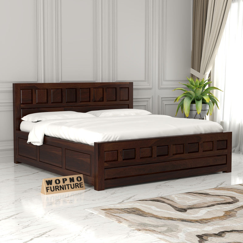 Ravento Sheesham Wood King Size Bed With Storage (Walnut Finish)