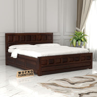 Ravento Sheesham Wood King Size Bed With Storage (Walnut Finish)