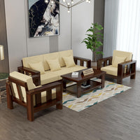Zyvora 5 Seater Solid Wood Sofa (Walnut Finish)