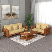 Zyvora 3+2 Seater Solid Wood Sofa (Honey Finish)