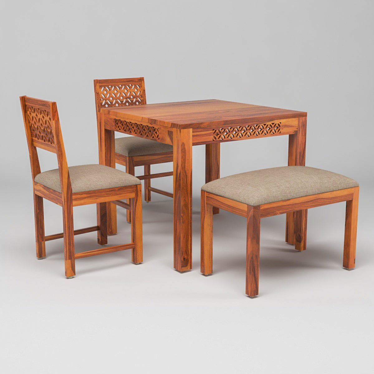 Velora Sheesham Wood Dining Set 4 Seater With Bench (Honey Finish)