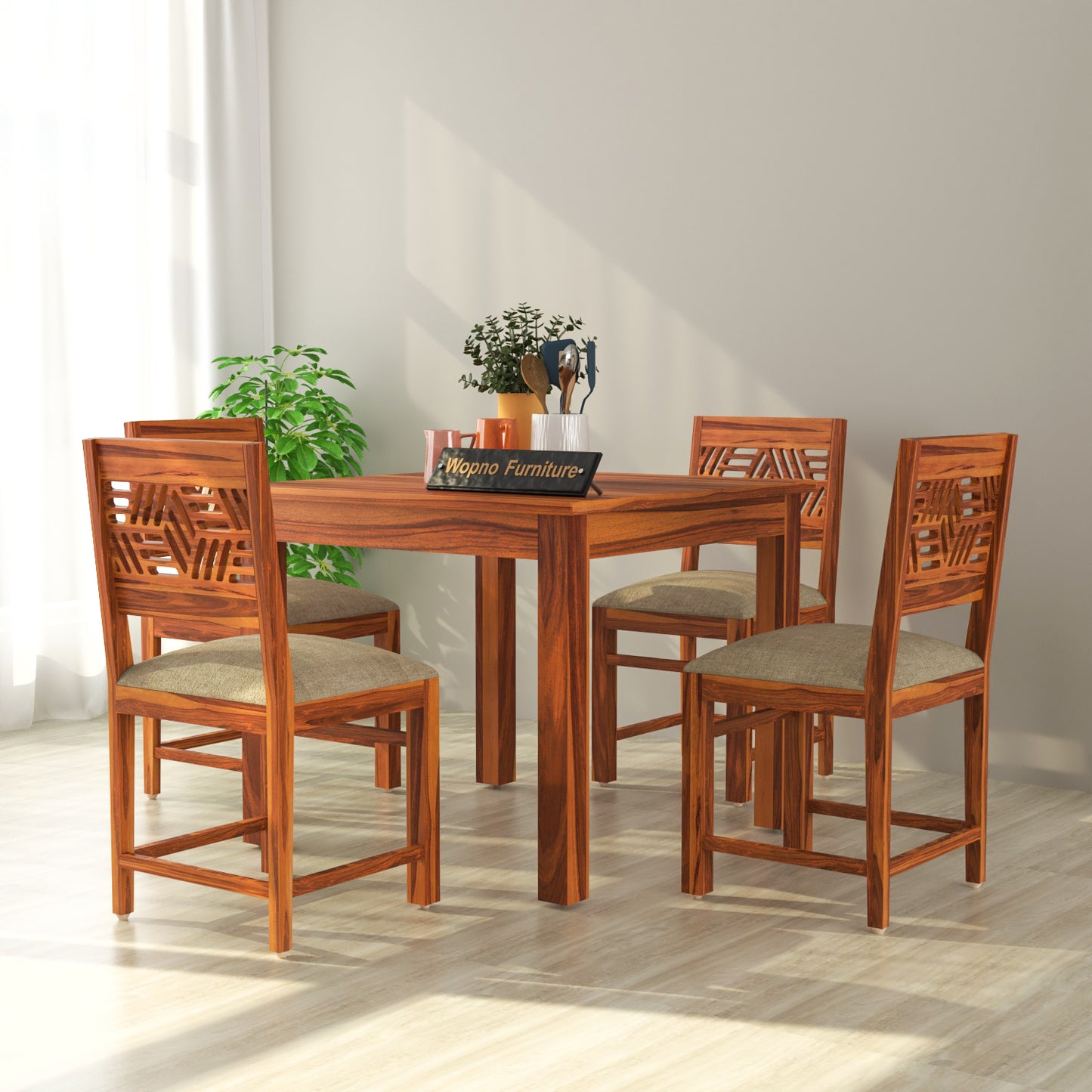 Morvex Sheesham Wood Dining Set 4 Seater 34x34x30 (Honey Finish)