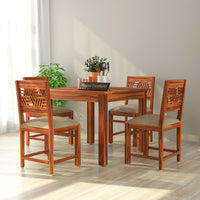 Morvex Sheesham Wood Dining Set 4 Seater 34x34x30 (Honey Finish)