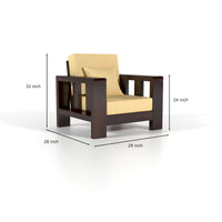 Zyvora 1 Seater Solid Wood Sofa (Walnut Finish)