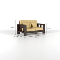 Zyvora 2 Seater Solid Wood Sofa (Walnut Finish)