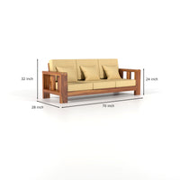 Zyvora 3 Seater Solid Wood Sofa (Honey Finish)