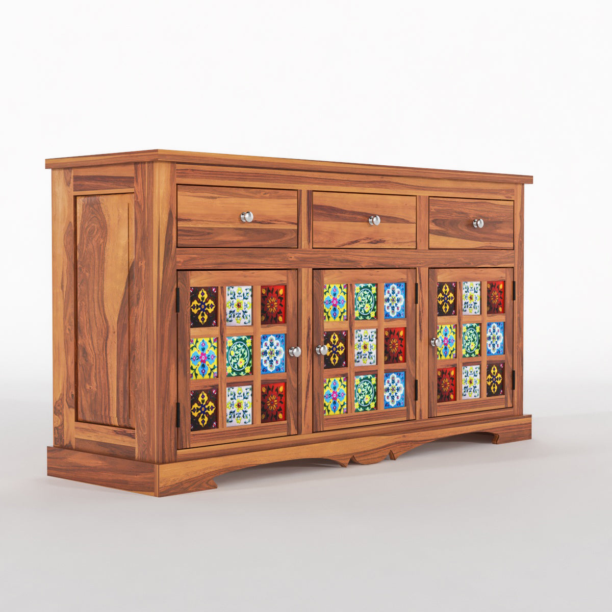 Pivra  Solid Sheesham Wood Sideboard and Cabinets (Honey Finish)