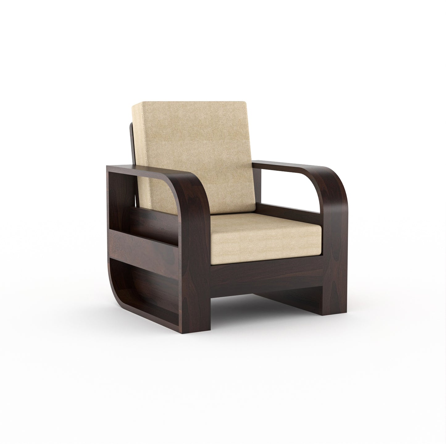 Curve 4 Seater Solid Wood Sofa (Walnut Finish)