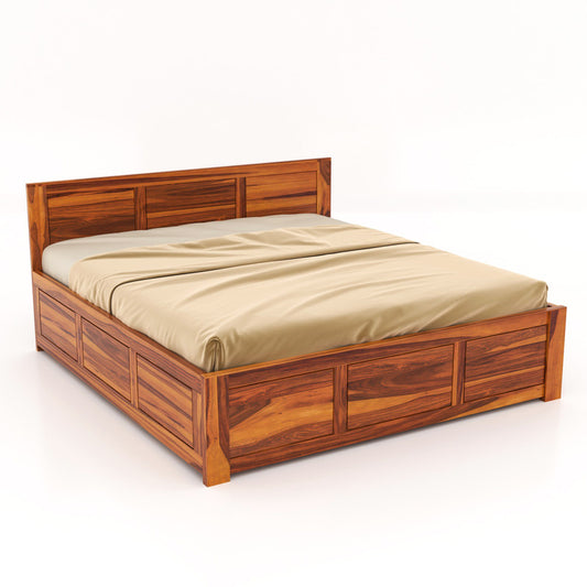 Foilmiayn Sheesham Wood Queen Size Bed With Storage (Honey Finish)