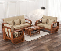 Curve 6 Seater Solid Wood Sofa (Honey Finish)