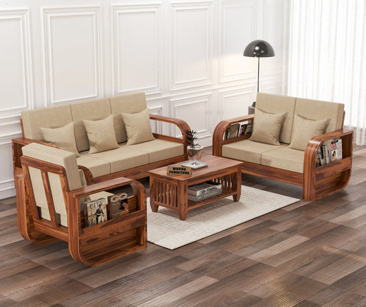 Curve 6 Seater Solid Wood Sofa (Honey Finish)