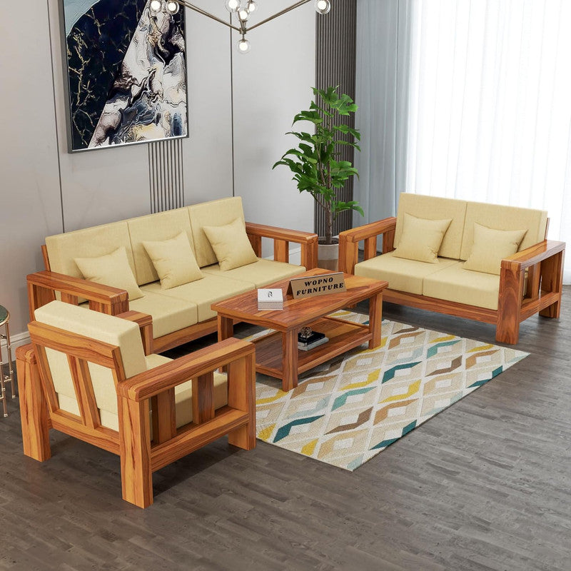 Zyvora 6 Seater Solid Wood Sofa (Honey Finish)
