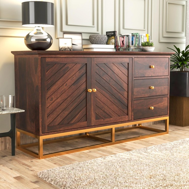 Ulventhor Sheesham Wood Cabinet and Sideboard (Walnut Finish)