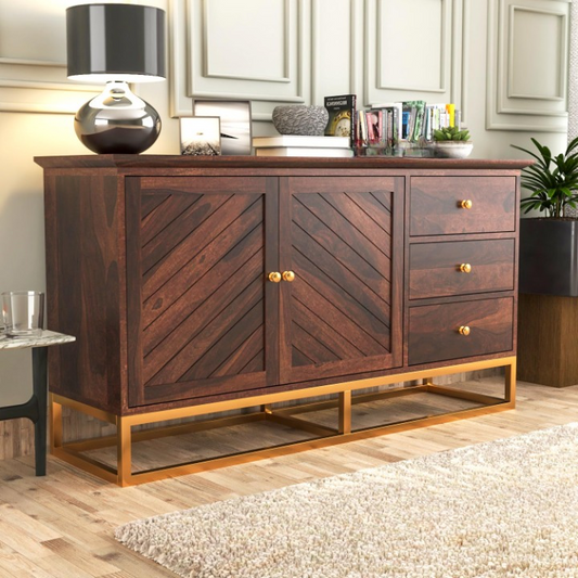 Ulventhor Sheesham Wood Cabinet and Sideboard (Walnut Finish)