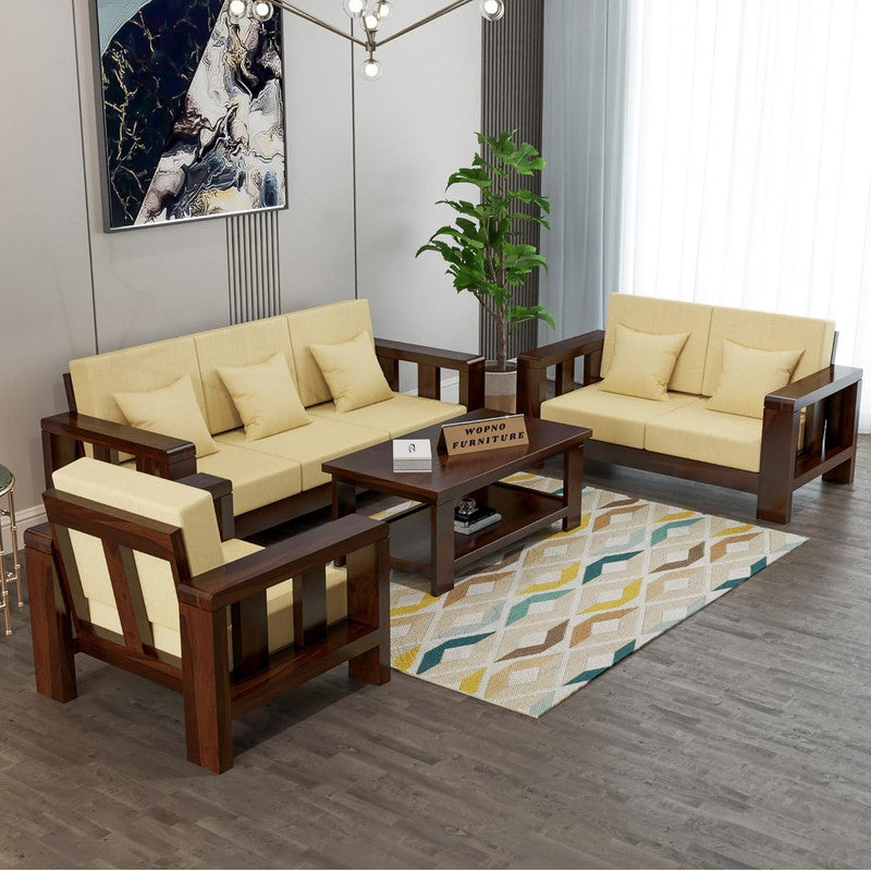 Zyvora 6 Seater Solid Wood Sofa (Walnut Finish)