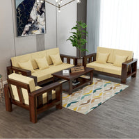 Zyvora 6 Seater Solid Wood Sofa (Walnut Finish)
