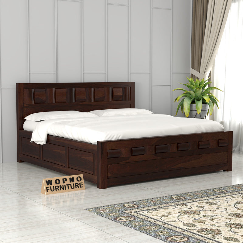 Zyvora Sheesham Wood King Size Bed With Storage (Walnut Finish)