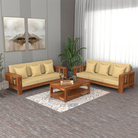Zyvora 3+3 Seater Solid Wood Sofa (Honey Finish)