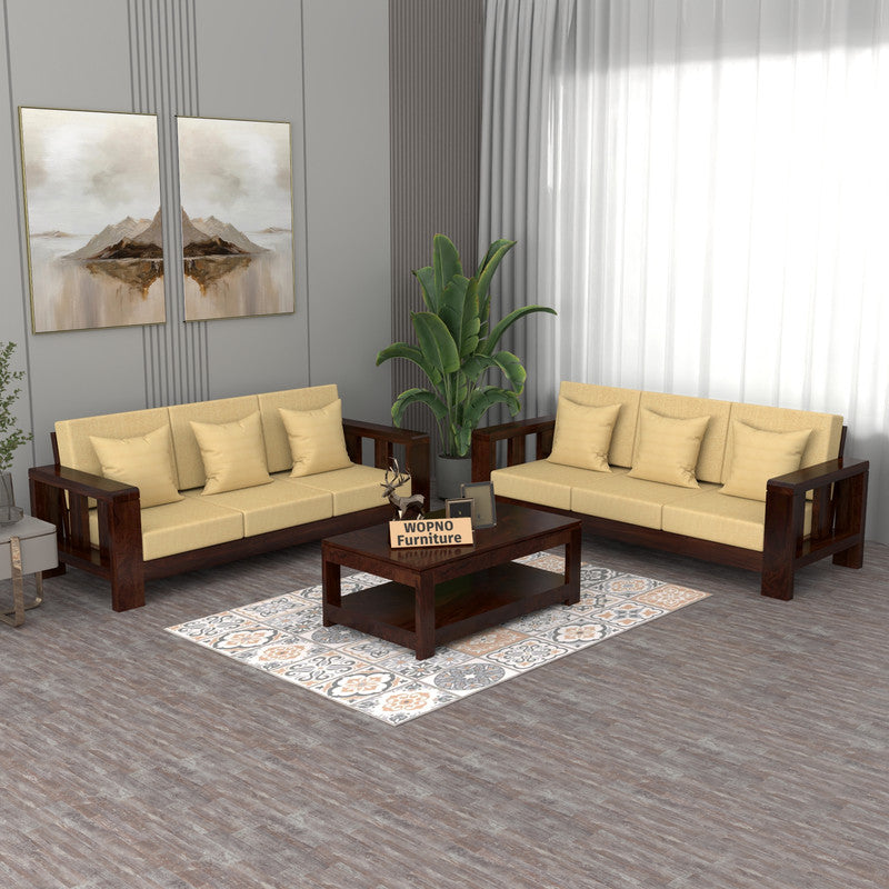 Zyvora 3+3 Seater Solid Wood Sofa (Walnut Finish)