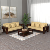 Zyvora 3+3 Seater Solid Wood Sofa (Walnut Finish)