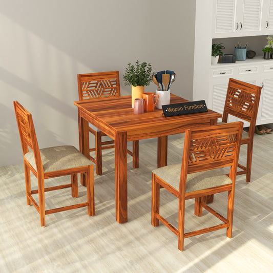 Morvex Sheesham Wood Dining Set 4 Seater 34x34x30 (Honey Finish)