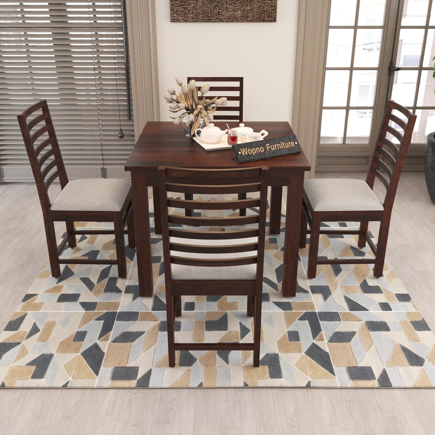 Lorveth Sheesham Wood Dining Set 4 Seater 34x34x30 (Walnut Finish)