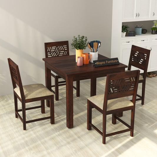 Morvex Sheesham Wood Dining Set 4 Seater 34x34x30 (Walnut Finish)