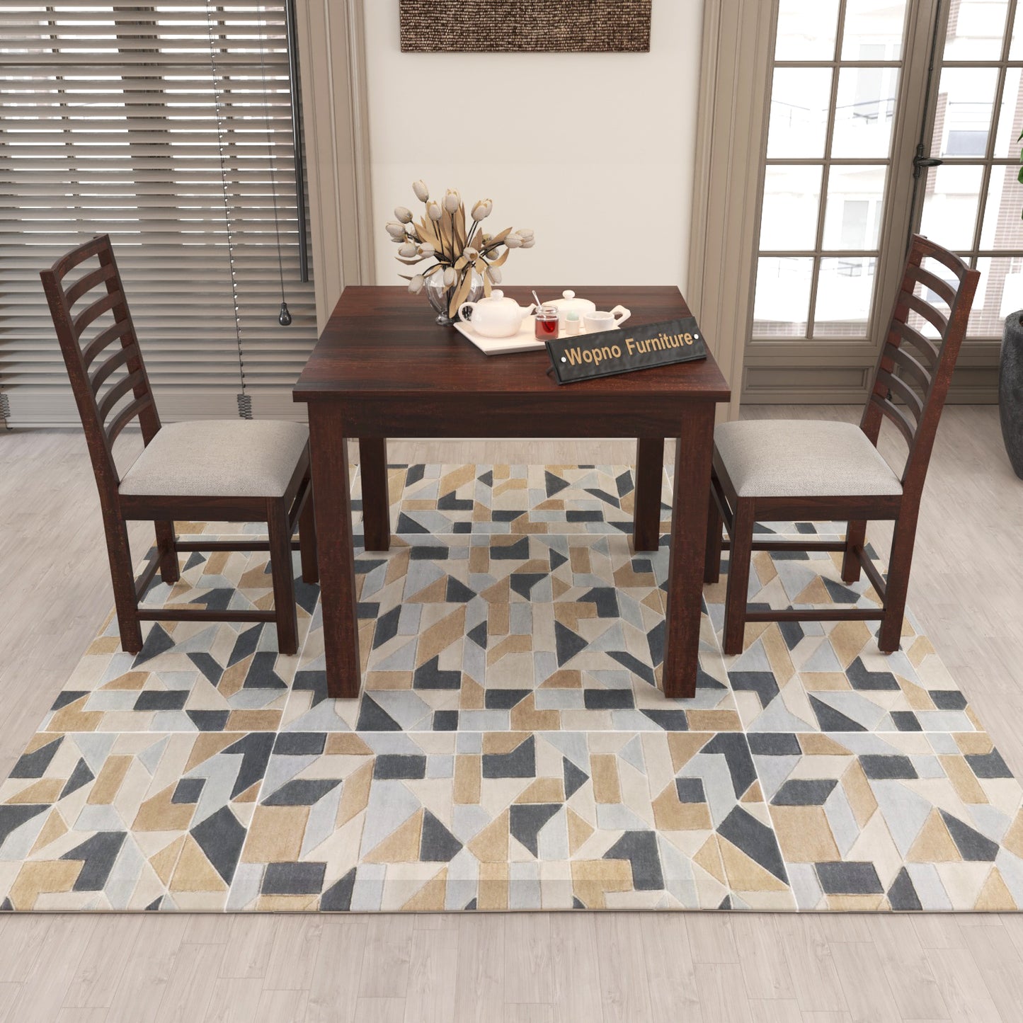 Lorveth Sheesham Wood Dining Set 2 Seater (Walnut Finish)