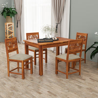 Morvex Sheesham Wood Dining Set 4 Seater 45x45x30 (Honey Finish)