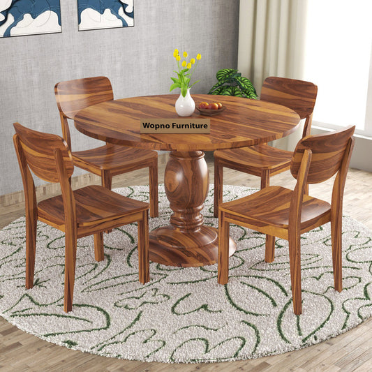 Elvara Sheesham Wood Dining Set 4 Seater (Honey Finish)